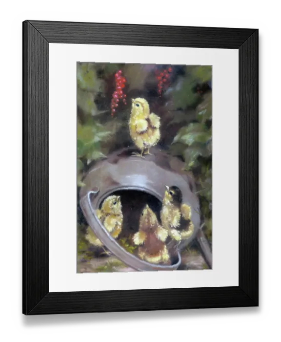 Framed Print : Easter chicks with kettle Framed Print : Easter chicks with kettle