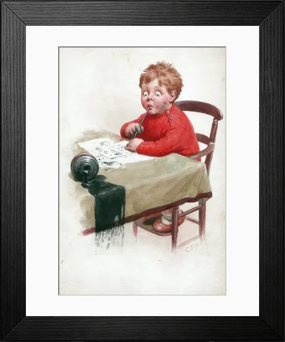 Framed Print : Boy and lucky black cat Framed Print : Boy and lucky black cat