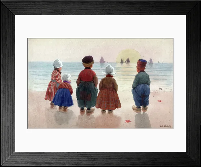 Framed Print : Dutch children - four on beach Framed Print : Dutch children - four on beach