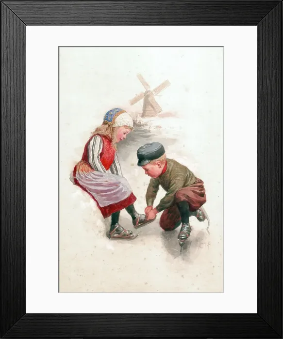 Framed Print : Dutch children - two with windmill Framed Print : Dutch children - two with windmill