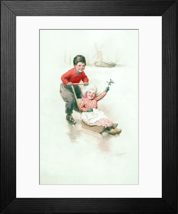 Framed Print : Dutch children - two skating Framed Print : Dutch children - two skating