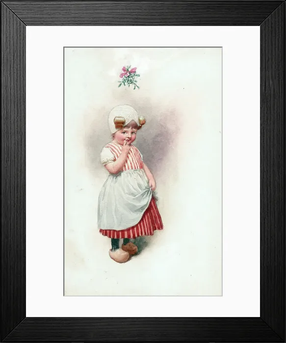 Framed Print : Dutch children - girl with mistletoe