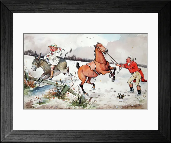 Framed Print : Huntsman with boy on donkey Framed Print : Huntsman with boy on donkey
