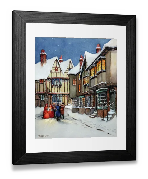 Framed Print : Victorian street scene with carol singers Framed Print : Victorian street scene with carol singers