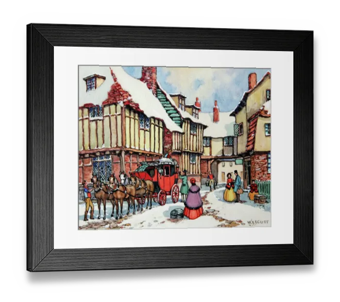 Framed Print : Victorian street scene with coach Framed Print : Victorian street scene with coach