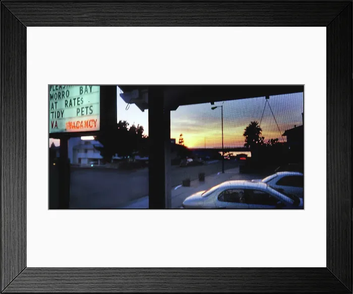 Framed Print : View through motel window Moro Bay, California, USA Framed Print : View through motel window Moro Bay, California, USA