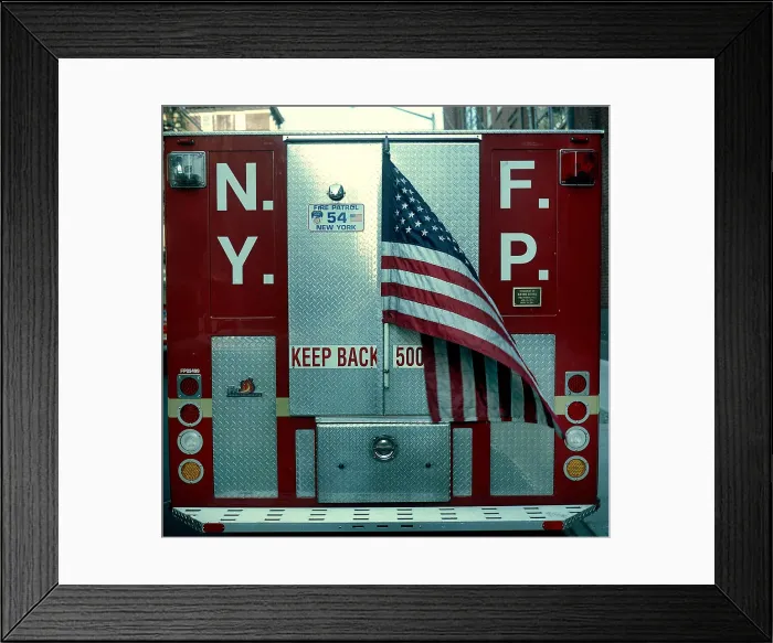 Framed Print : Rear view of New York Fire Patrol vehicle, USA Framed Print : Rear view of New York Fire Patrol vehicle, USA