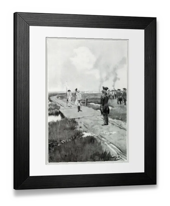 Framed Print : NORTH AMERICAN CAMPAIGN The French surrender Louisbourg (Cape Breton Island) to general Amherst Date: 26 July 1758 Framed Print : NORTH AMERICAN CAMPAIGN The French surrender Louisbourg (Cape Breton Island) to general Amherst Date: 26 July 1758