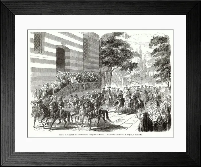 Framed Print : The European commission, protesting to the Turkish government against the massacres of Maronite Christians, arrives in Damascus Date: early 1861 Framed Print : The European commission, protesting to the Turkish government against the massacres of Maronite Christians, arrives in Damascus Date: early 1861