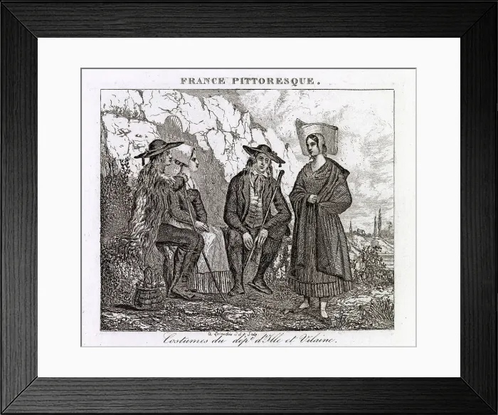 Framed Print : Costumes of the habitants of Ille and Vilaine, Brittany (East). Date: 1835 Framed Print : Costumes of the habitants of Ille and Vilaine, Brittany (East). Date: 1835