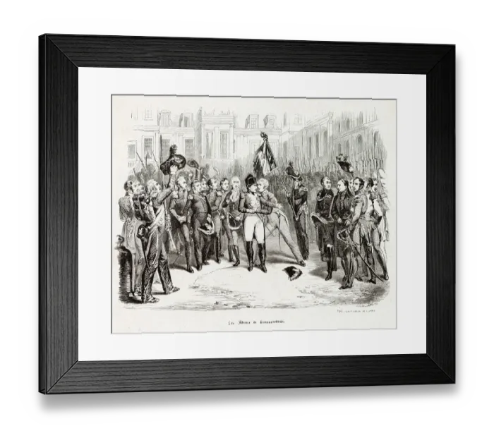 Framed Print : At Fontainebleau, The Grand Army bids farewell to Napoleon (the little corporal') who brought it glory. Date: 20th April 1814 Framed Print : At Fontainebleau, The Grand Army bids farewell to Napoleon (the little corporal') who brought it glory. Date: 20th April 1814