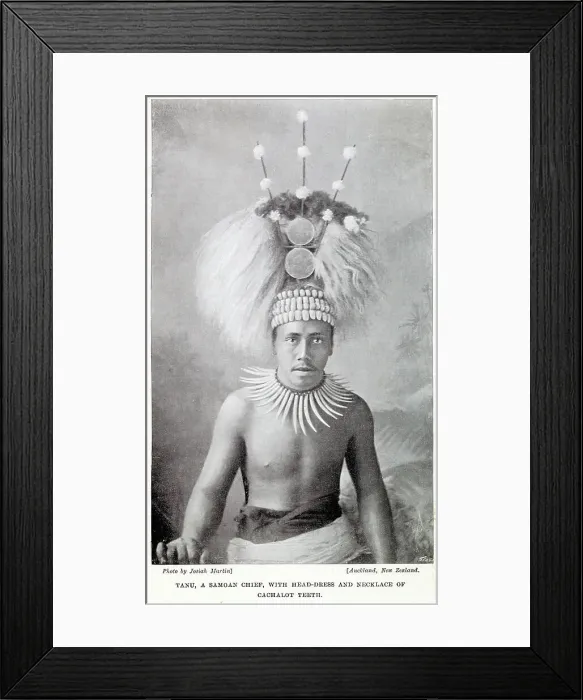 Framed Print : Tanu, a Samoan chief wearing a necklace of cachalot teeth Framed Print : Tanu, a Samoan chief wearing a necklace of cachalot teeth