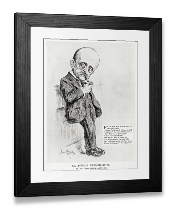 Framed Print : Cartoon portrait, SIR JAMES MATTHEW BARRIE (1860 - 1937), Scottish novelist and dramatist, best known for writing Peter Pan. Date: 1926 Framed Print : Cartoon portrait, SIR JAMES MATTHEW BARRIE (1860 - 1937), Scottish novelist and dramatist, best known for writing Peter Pan. Date: 1926