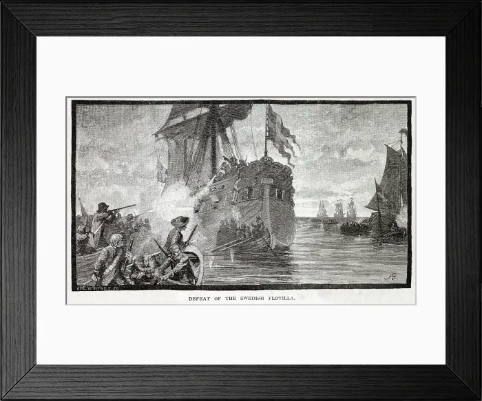 Framed Print : Russian forces defeat the Swedish flotilla on the Neva. Date: 1702 Framed Print : Russian forces defeat the Swedish flotilla on the Neva. Date: 1702