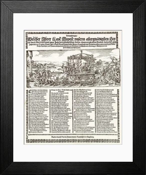 Framed Print : German broadsheet celebrating peace after thirty years of fighting Date: 1648 Framed Print : German broadsheet celebrating peace after thirty years of fighting Date: 1648