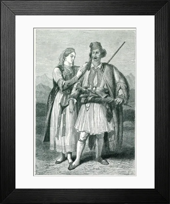 Framed Print : An Albanian couple in traditional dress Date: 1875 Framed Print : An Albanian couple in traditional dress Date: 1875