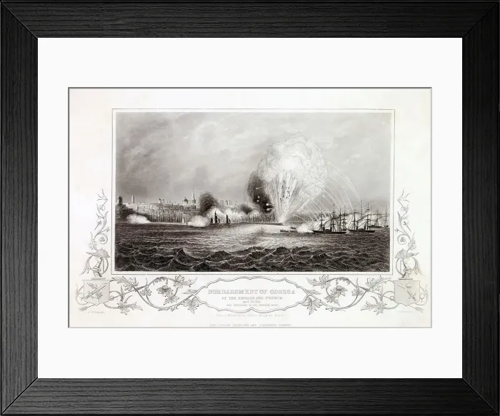 Framed Print : Warships of the French and British navies bombard the Russian port of Odessa : the Imperial Mole blows up spectacularly Date: 22 April 1854 Framed Print : Warships of the French and British navies bombard the Russian port of Odessa : the Imperial Mole blows up spectacularly Date: 22 April 1854