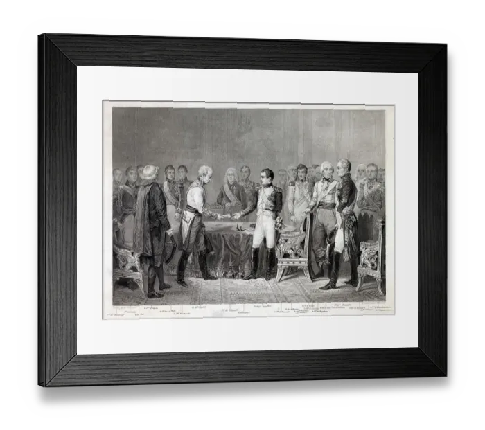 Framed Print : CONFERENCE AT ERFURT Napoleon and Tsar Alexander receive the Austrian ambassador, Baron Vincent : they offer peace terms to England which are rejected Date: 27 Sept - 14 Oct 1808 Framed Print : CONFERENCE AT ERFURT Napoleon and Tsar Alexander receive the Austrian ambassador, Baron Vincent : they offer peace terms to England which are rejected Date: 27 Sept - 14 Oct 1808