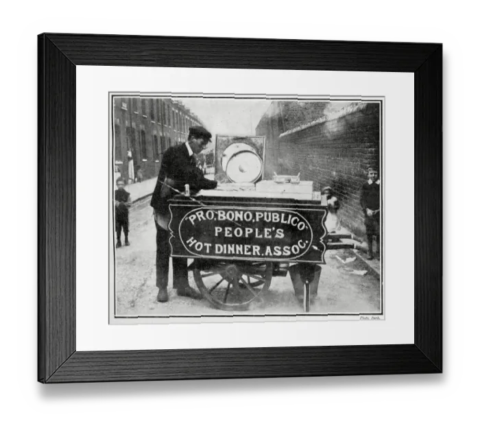 Framed Print : A portable ice-cream barrow had been turned into a soup tureen in the fast approaching winter months.The association in Hammersmith, London supplied hot soup and bread for a penny a head. Date: 1905 Framed Print : A portable ice-cream barrow had been turned into a soup tureen in the fast approaching winter months.The association in Hammersmith, London supplied hot soup and bread for a penny a head. Date: 1905