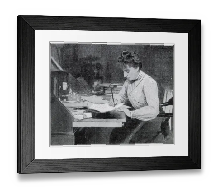 Framed Print : Dora Estella Knatchbull, nee Bright (1862 - 1951), Sheffield-born composer and pianist, at home orchestrating the overtures to Scrooge a stage version of Dickens's A Christmas Carol Framed Print : Dora Estella Knatchbull, nee Bright (1862 - 1951), Sheffield-born composer and pianist, at home orchestrating the overtures to Scrooge a stage version of Dickens's A Christmas Carol