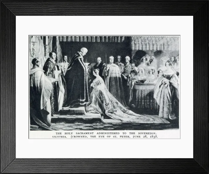 Framed Print : The holy sacrament administered to the sovereign, Queen Victoria, crowned the eve of St. Peter. Date: 28 June 1838 Framed Print : The holy sacrament administered to the sovereign, Queen Victoria, crowned the eve of St. Peter. Date: 28 June 1838