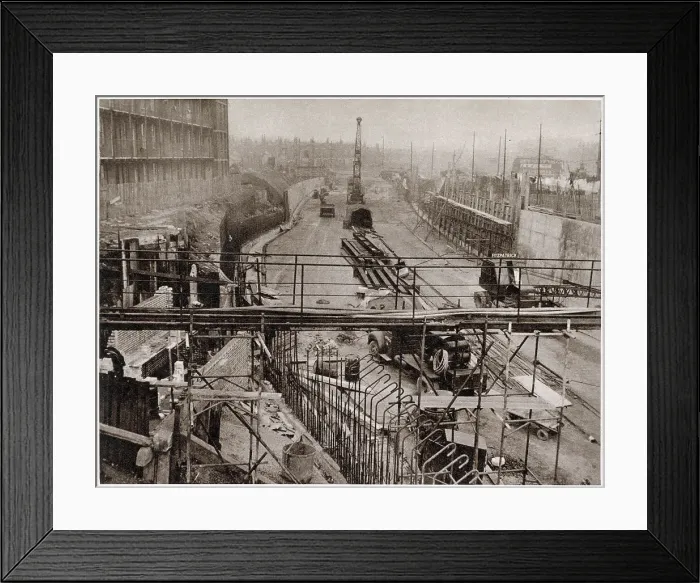 Framed Print : Easing congestion - works on the new Northern Approach to the Blackwall Tunnel, East London. Date: 1959 Framed Print : Easing congestion - works on the new Northern Approach to the Blackwall Tunnel, East London. Date: 1959