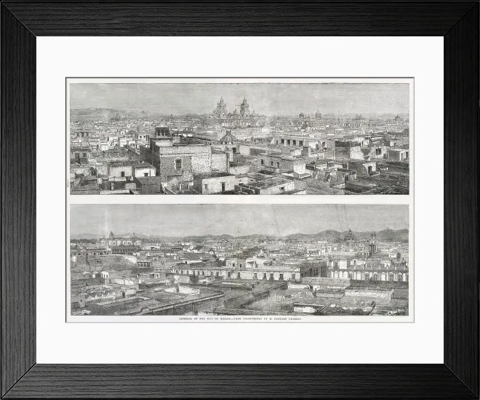 Framed Print : Two panoramas over the rooftops of Mexico City, Mexico. Date: 1863 Framed Print : Two panoramas over the rooftops of Mexico City, Mexico. Date: 1863