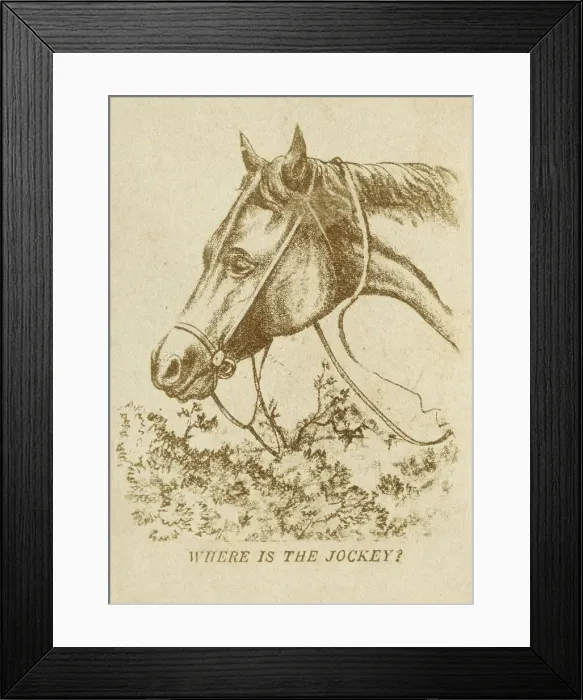 Framed Print : Where is the Jockey? Optical Illusion drawing Date: late 19th century Framed Print : Where is the Jockey? Optical Illusion drawing Date: late 19th century