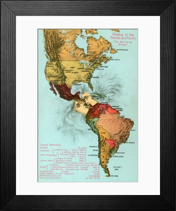 Framed Print : The meeting of the Atlantic and Pacific - Kiss of the Oceans through the Panama Canal. Date: circa 1905 Framed Print : The meeting of the Atlantic and Pacific - Kiss of the Oceans through the Panama Canal. Date: circa 1905