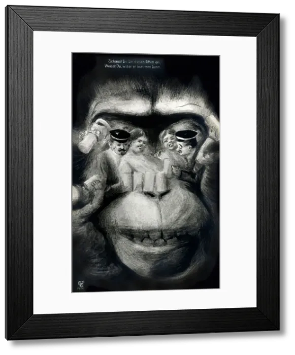 Framed Print : If you look at this monkey, you know where it has come from. - German Soldiers and Face of a Monkey - Optical Illusion Date: circa 1910 Framed Print : If you look at this monkey, you know where it has come from. - German Soldiers and Face of a Monkey - Optical Illusion Date: circa 1910