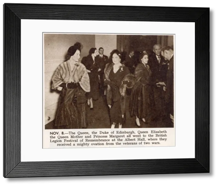 Framed Print : Queen Elizabeth II, The Queen Mother and Princess Margaret attend The Festival of Remembrance at The Royal Albert Hall on Armistice Day (11th November) evening - an event organised by the British Legion. Date: 1952 Framed Print : Queen Elizabeth II, The Queen Mother and Princess Margaret attend The Festival of Remembrance at The Royal Albert Hall on Armistice Day (11th November) evening - an event organised by the British Legion. Date: 1952