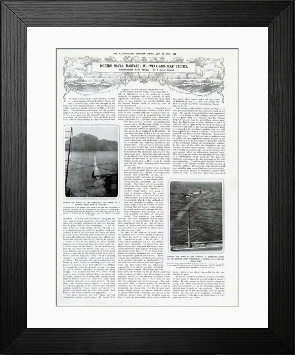 Framed Print : Modern Naval Warfare. Page from The Illustrated London News, 10th October 1914. Date: 1914 Framed Print : Modern Naval Warfare. Page from The Illustrated London News, 10th October 1914. Date: 1914