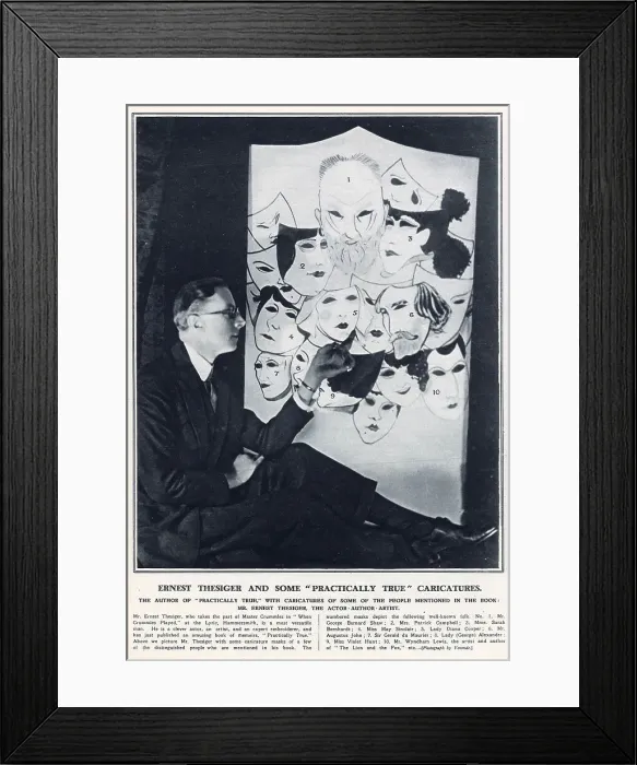 Framed Print : Ernest Thesiger (1879 - 1961), actor, author and artist, pictured by Madame Yevonde working on a number of caricatures of people who featured in his recently-written memoires, Practically True'. Date: 1927 Framed Print : Ernest Thesiger (1879 - 1961), actor, author and artist, pictured by Madame Yevonde working on a number of caricatures of people who featured in his recently-written memoires, Practically True'. Date: 1927