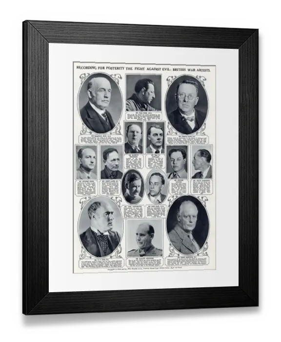 Framed Print : Page from The Illustrated London News featuring a number of official war artists engaged in recording for posterity the fight against evil Framed Print : Page from The Illustrated London News featuring a number of official war artists engaged in recording for posterity the fight against evil