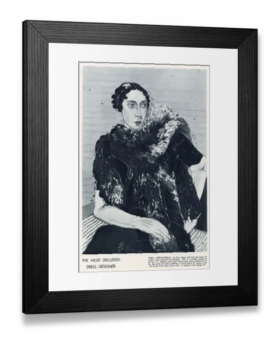 Framed Print : Illustration of dress designer Elsa Schiaparelli. Date: 1933 Framed Print : Illustration of dress designer Elsa Schiaparelli. Date: 1933