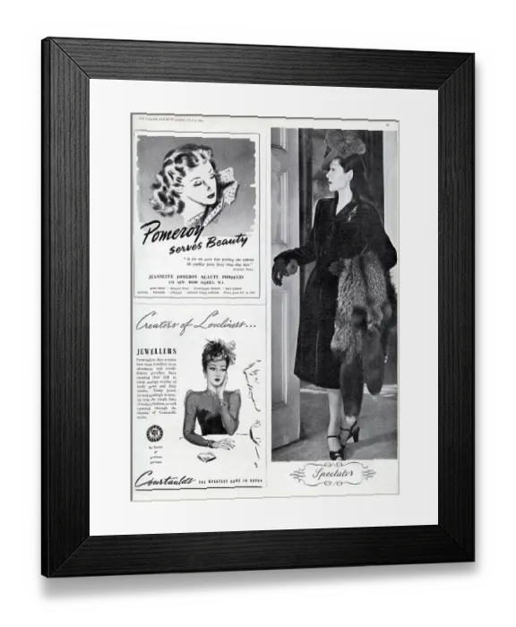 Framed Print : Fashion Advertisements - Tatler and Bystander, 1945 Framed Print : Fashion Advertisements - Tatler and Bystander, 1945