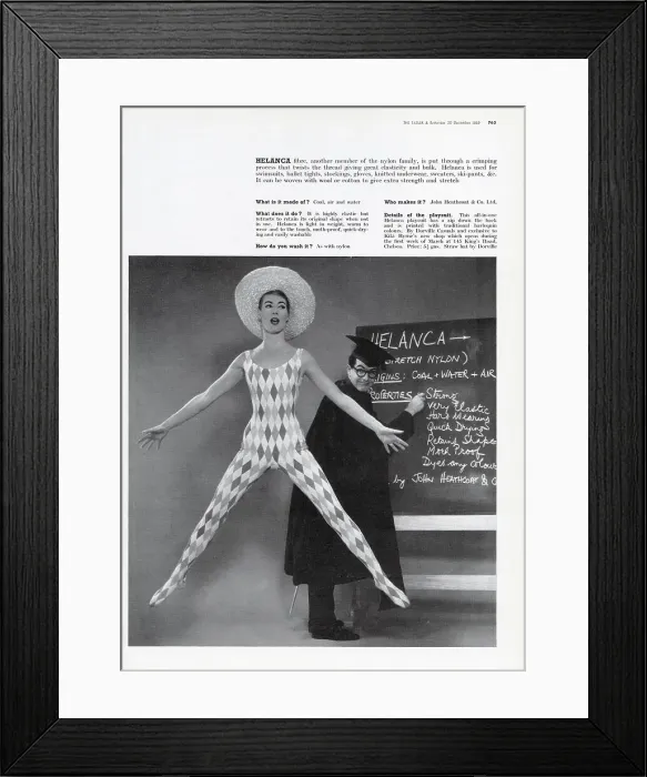 Framed Print : Harlequin pattern playsuit made using the Helanca fibre Framed Print : Harlequin pattern playsuit made using the Helanca fibre