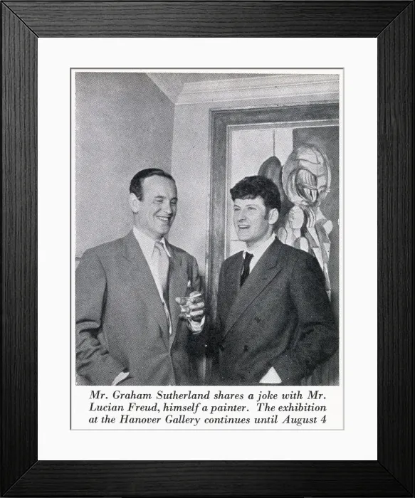 Framed Print : Artists (left to right) Graham Sutherland (1903 - 1980), and Lucian Freud (1922 - 2011), at the Private View of an exhibition of Sutherland's work at the Hanover Gallery. Date: 1951 Framed Print : Artists (left to right) Graham Sutherland (1903 - 1980), and Lucian Freud (1922 - 2011), at the Private View of an exhibition of Sutherland's work at the Hanover Gallery. Date: 1951
