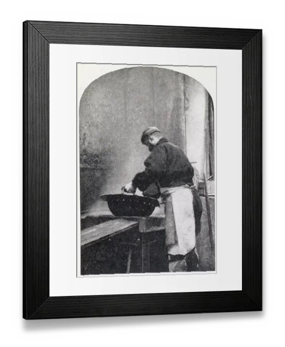 Framed Print : Cleaning the blanks in boiling acid, this occured after they passed the annealing furnace, which gave them the appearance of dirty discs of iron. Date: 1904 Framed Print : Cleaning the blanks in boiling acid, this occured after they passed the annealing furnace, which gave them the appearance of dirty discs of iron. Date: 1904