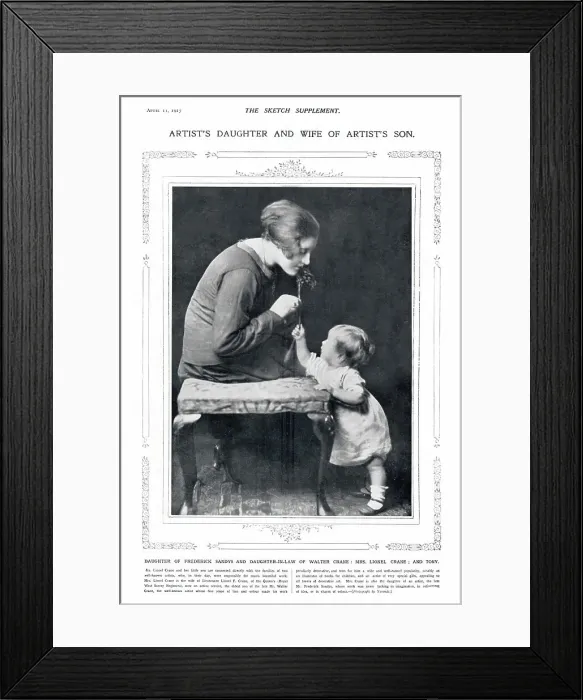 Framed Print : Mrs Lionel Crane and her son Tony. She is the wife of Lieutenant Lionel F. Crane, eldest son of the artist Walter Crane. She is also the daughter of an artist, Frederick Sandys. Date: 1917 Framed Print : Mrs Lionel Crane and her son Tony. She is the wife of Lieutenant Lionel F. Crane, eldest son of the artist Walter Crane. She is also the daughter of an artist, Frederick Sandys. Date: 1917