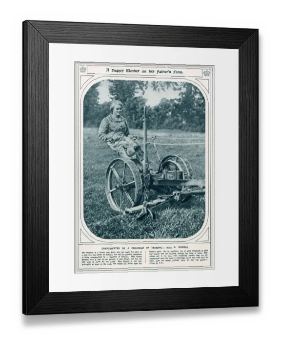 Framed Print : Gladys Dickens, fifteen years of age a daughter of a farmer in Eton. Who worked the land during World War One, taking the place of a man who went to serve. Date: 1916 Framed Print : Gladys Dickens, fifteen years of age a daughter of a farmer in Eton. Who worked the land during World War One, taking the place of a man who went to serve. Date: 1916
