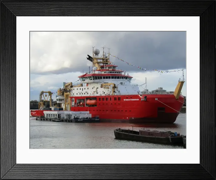Framed Print : RRS Sir David Attenborough - moored at Greenwich, London. A research vessel owned by the Natural Environment Research Council, to be operated by the British Antarctic Survey for the purposes of both research and logistic support. Date: 2021 Framed Print : RRS Sir David Attenborough - moored at Greenwich, London. A research vessel owned by the Natural Environment Research Council, to be operated by the British Antarctic Survey for the purposes of both research and logistic support. Date: 2021