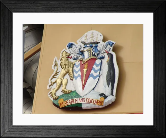 Framed Print : The insignia and crest of the RRS Sir David Attenborough - moored at Greenwich, London Framed Print : The insignia and crest of the RRS Sir David Attenborough - moored at Greenwich, London