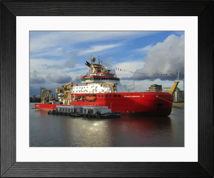 Framed Print : RRS Sir David Attenborough - moored at Greenwich, London. A research vessel owned by the Natural Environment Research Council, to be operated by the British Antarctic Survey for the purposes of both research and logistic support. Date: 2021 Framed Print : RRS Sir David Attenborough - moored at Greenwich, London. A research vessel owned by the Natural Environment Research Council, to be operated by the British Antarctic Survey for the purposes of both research and logistic support. Date: 2021