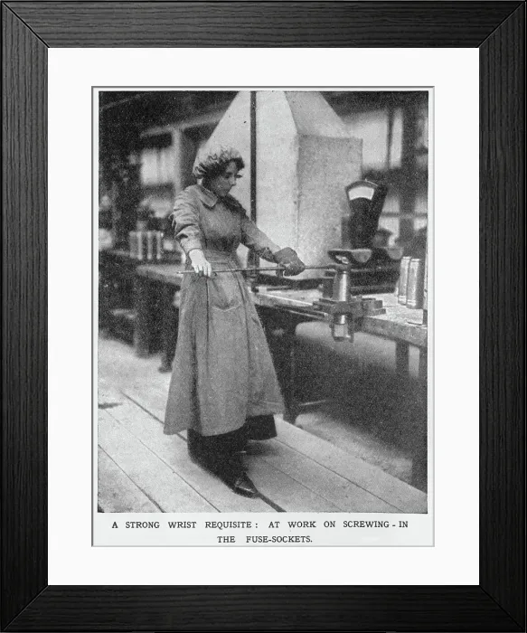 Framed Print : Vickers Munition Factory - Screwing in Fuse Sockets 1915 Framed Print : Vickers Munition Factory - Screwing in Fuse Sockets 1915