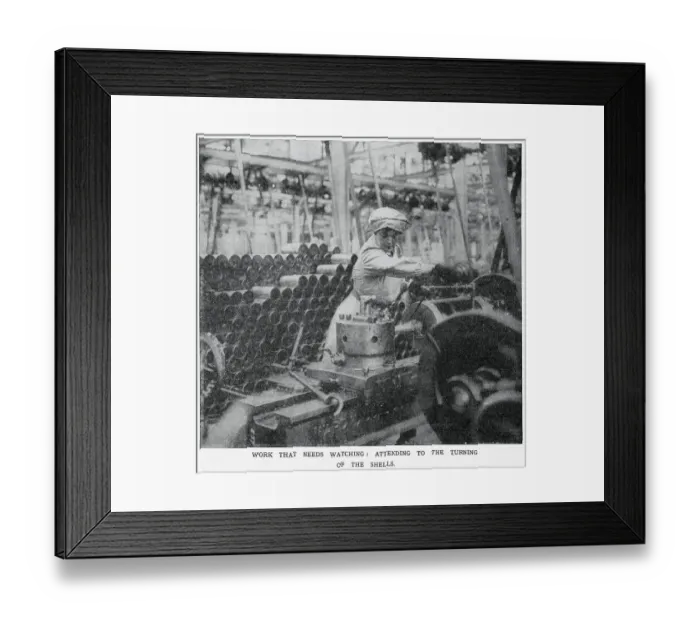 Framed Print : Vickers Munition Factory - Turning of the Shells 1915 Framed Print : Vickers Munition Factory - Turning of the Shells 1915
