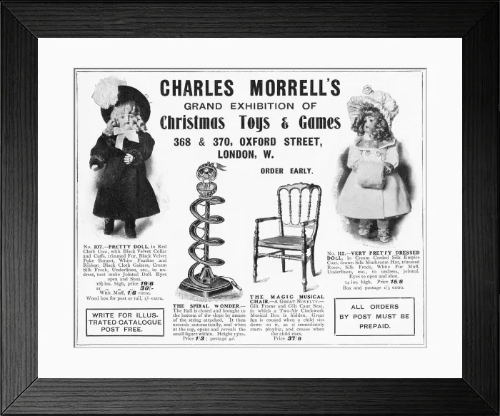 Framed Print : Advert for Charles Morrell's Christmas Toys 1906 Framed Print : Advert for Charles Morrell's Christmas Toys 1906