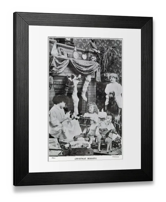 Framed Print : Wealthy children receiving their plentiful of gifts on Christmas day morning. Date: December 1906