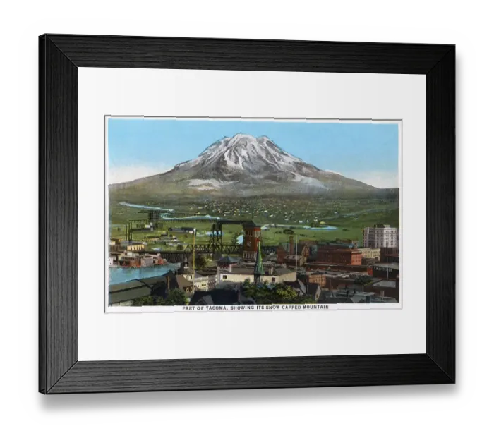 Framed Print : Part of Tacoma, Washington, USA, with snow-capped mountain Date: 1929 Framed Print : Part of Tacoma, Washington, USA, with snow-capped mountain Date: 1929