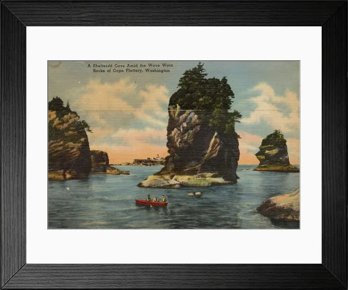 Framed Print : Sheltered cove and rocks, Cape Flattery, Washington State, USA Date: circa 1940 Framed Print : Sheltered cove and rocks, Cape Flattery, Washington State, USA Date: circa 1940